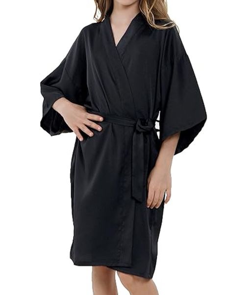 Girls Kids Silky Satin Kimono Robes for Wedding Birthday Party Spa Bathrobe