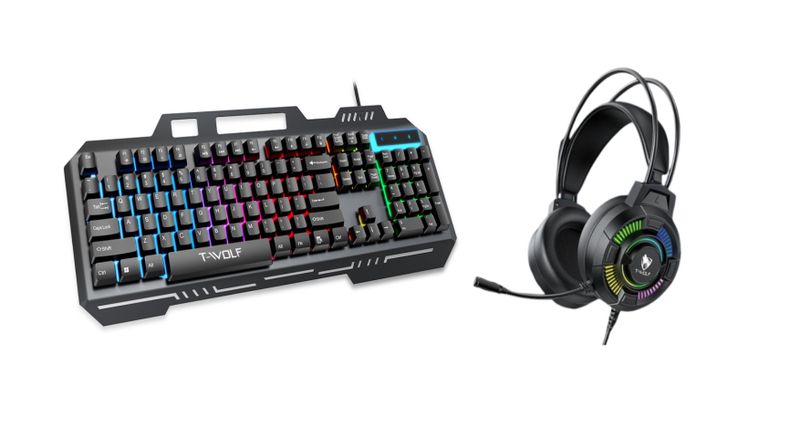 T-Wolf T16 RGB Gaming Keyboard &amp; H140 Wired Headset Bundle.