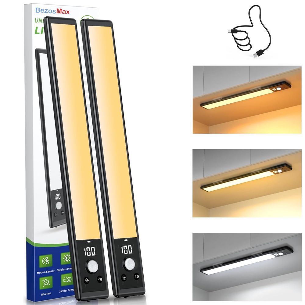 BezosMax 2 Pack Under Cabinet Lights LED Motion Sensor Indoor,3 Color Temps