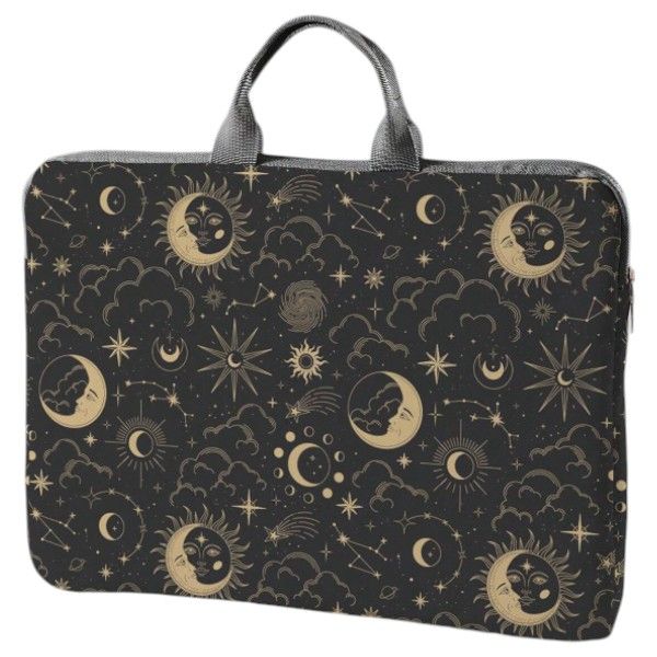 15-inch - Portable Laptop Bag with Star &amp; Moon Print - Black
