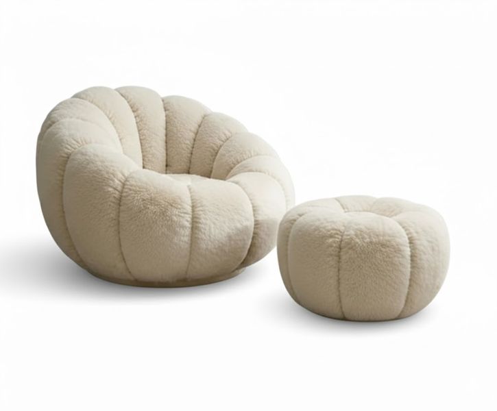 Modern Swivel Pumpkin Accent Chair with Matching Ottoman -Lounge Set