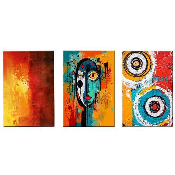 Canvas-Art-3 Pieces Orange &amp; Green Coloured Abstract Wall Art