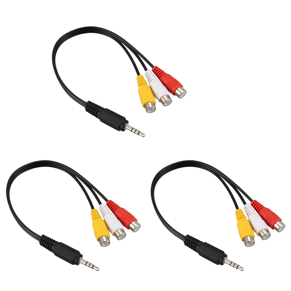 3 Pcs 3 5mm Male Plug To 3 RCA Female Audio Video AV Cable 22cm