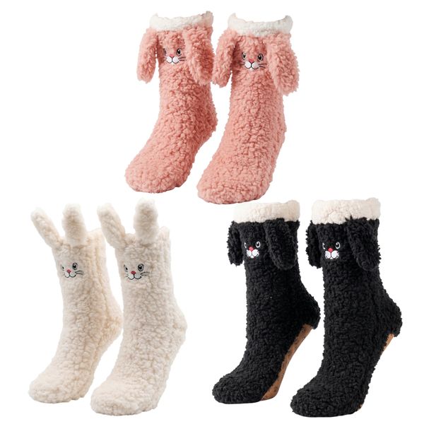 Cute Animal Fluffy Thermal Fuzzy Slipper Winter Socks Warm Thick - 3 Pairs