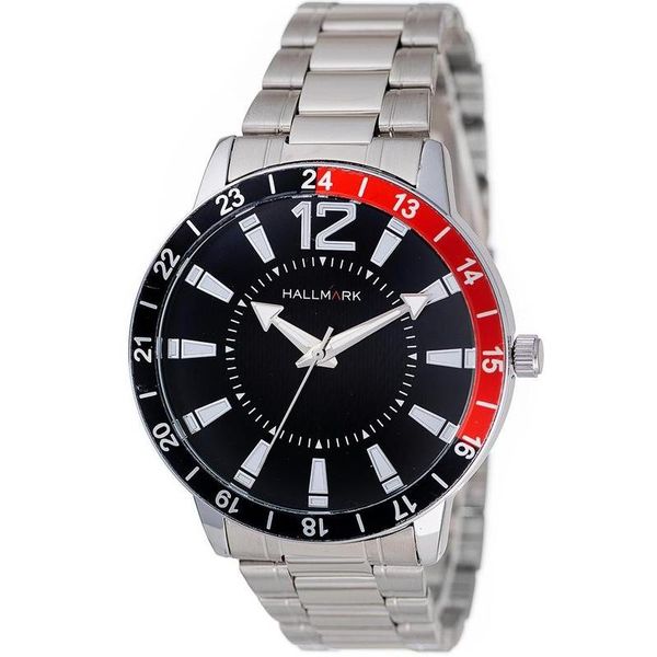 Hallmark Gents Silver Bracelet Black Dial Watch