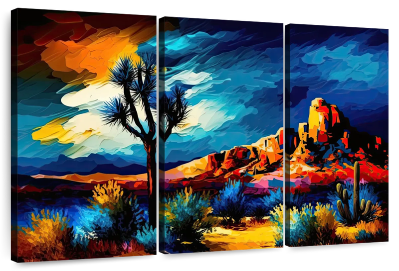 Canvas Art - Desert Neon 3 Piece Abstract Painting Canvas Wall Art Decor