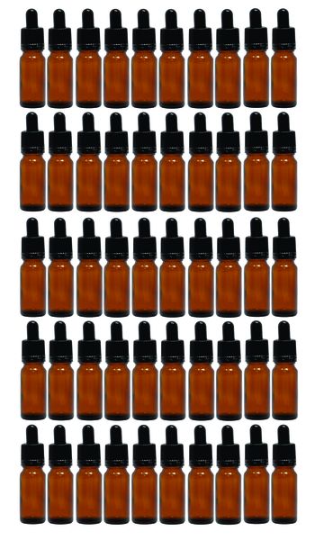 50 Amber Essential Oil Glass Bottle with Pipette - 10ml