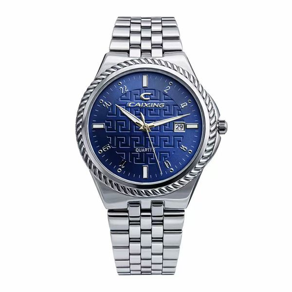 Men's Formal Watch-Silver Stainless Steel Strap With Blue Screen