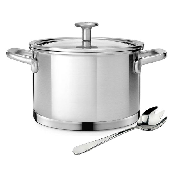 Heavy Stainless Steel Casserole With Glass Lid Including Meat Fork - 2-Piece