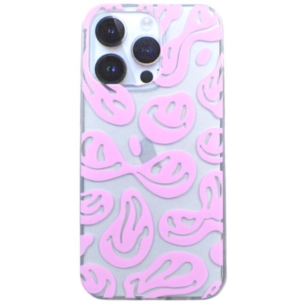 Purple Abstract Smiley Print Phone Case for iPhone 14 Pro Max - Transparent