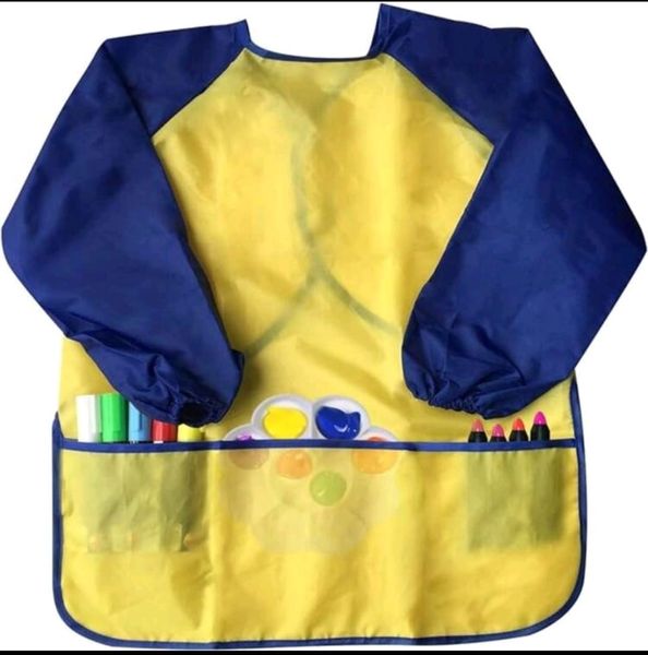 Kids Waterproof Art Apron with 3 pockets - Blue and Yellow