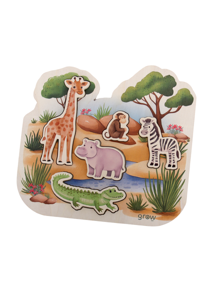Grow Baby ~ Wooden Chunky Puzzle ~ Animal Watering Hole