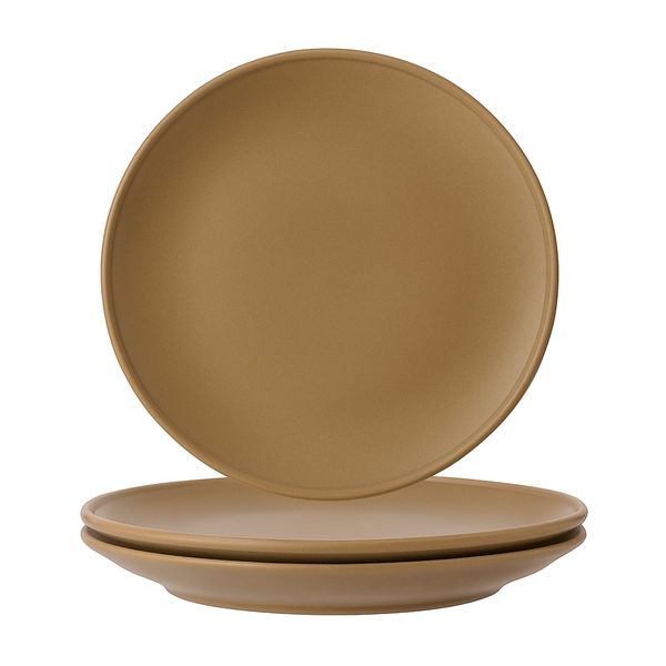 3 Piece - Contemporary Ceramic Dinner Plate Set with Natural Rim