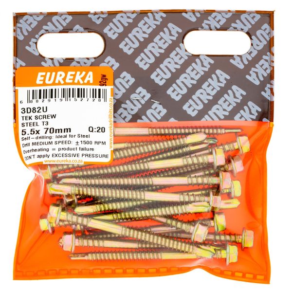 EUREKA Tek Screw Hex Head Coarse Thread 5.5 x 70mm Q:20 3D82U