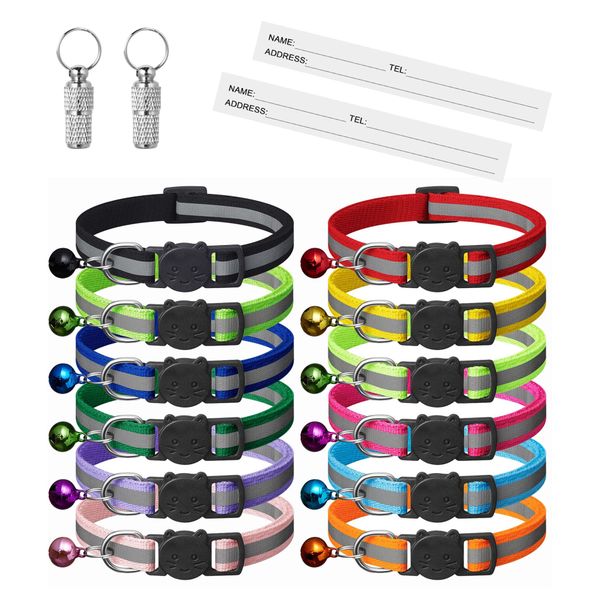 14 Piece Reflective Cat Collar Pack with Bell for Cats and Small Dods