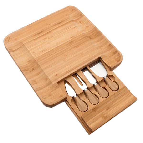 Bamboo Cheese Board with 4 Piece Cutlery Knife Set
