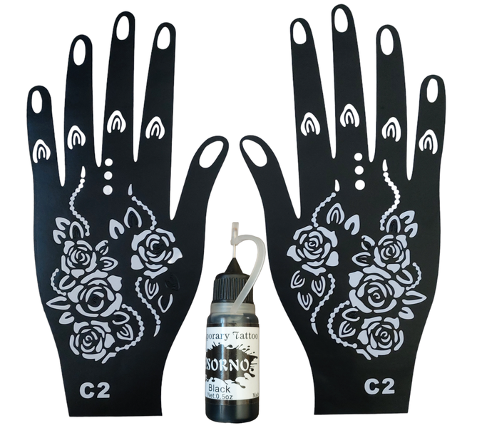 Henna Mendhi Tattoo Stencil &amp; Temporary Ink Kit
