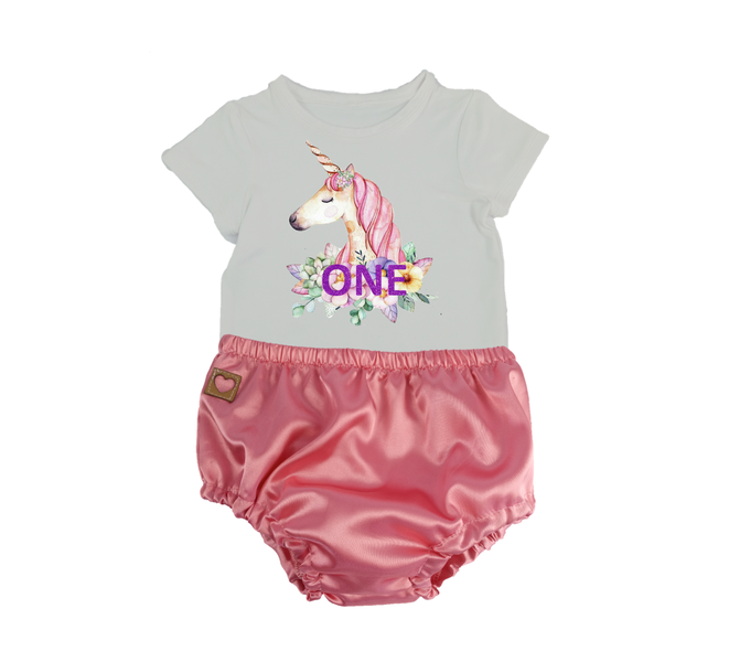 My first birthday-Pink nappy cover &amp; shirt-Unicorn 3