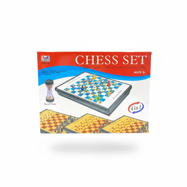 4 in 1 Wooden Chess Set - Chess, Checkers, Tic Tac Toe, Sling Puck