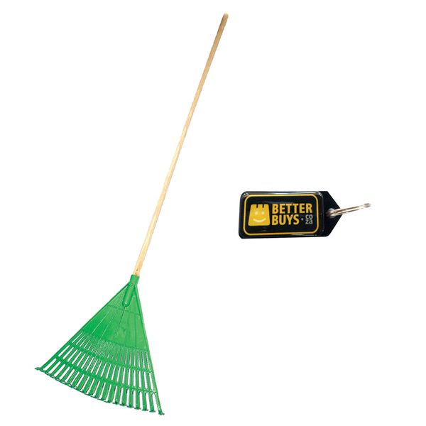 Garden Plastic Leaf Rake - Wooden Handle - Green &amp; Gel Key Holder