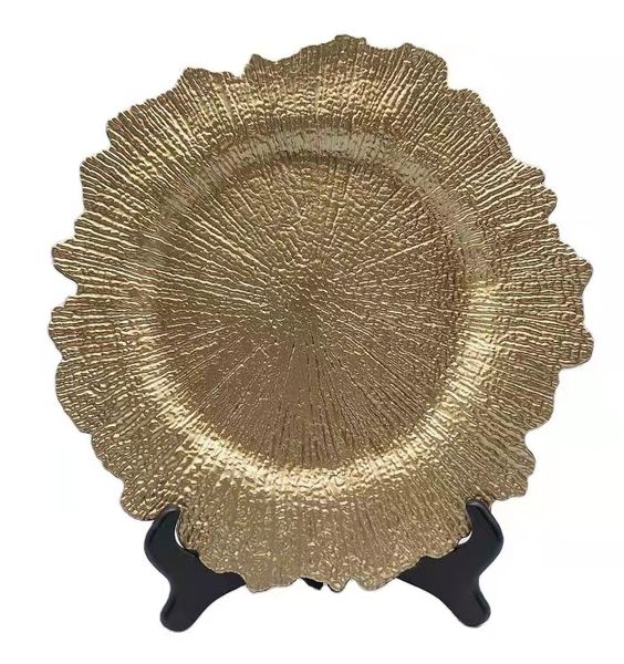 12 Piece Gold UnderPlates, 38cm Reef Plastic Chargers for Dinner Plate