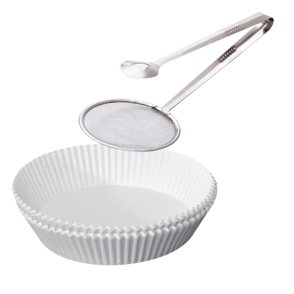 Air Fryer Liners White Round 50's 160x45mm with Food Tong Set