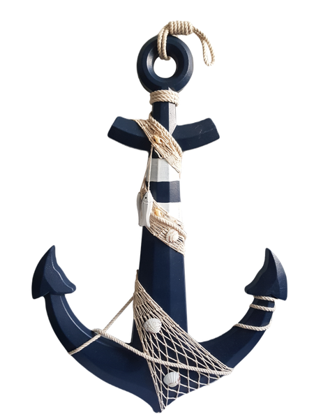 Nautical Beach Theme Wooden Anchor Navy Blue - 70cm