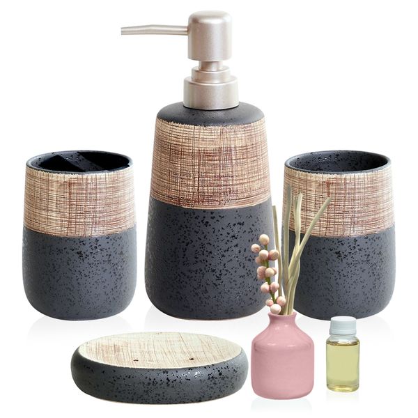 Set of 6 - Bathroom Soap Dispenser and Toothbrush Holder Accessories Set