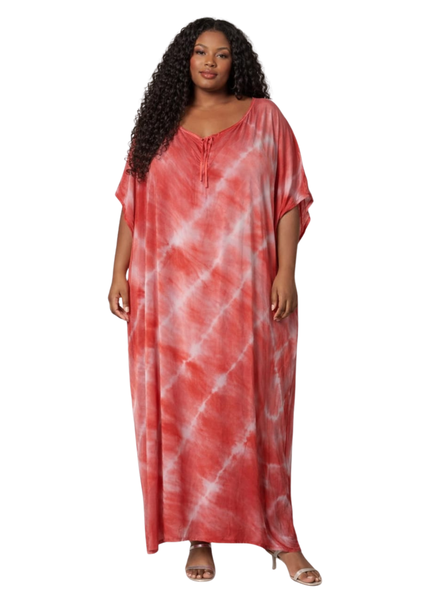 Mexican Red Tie Dye Rayon Boho Loose Fit Kaftan
