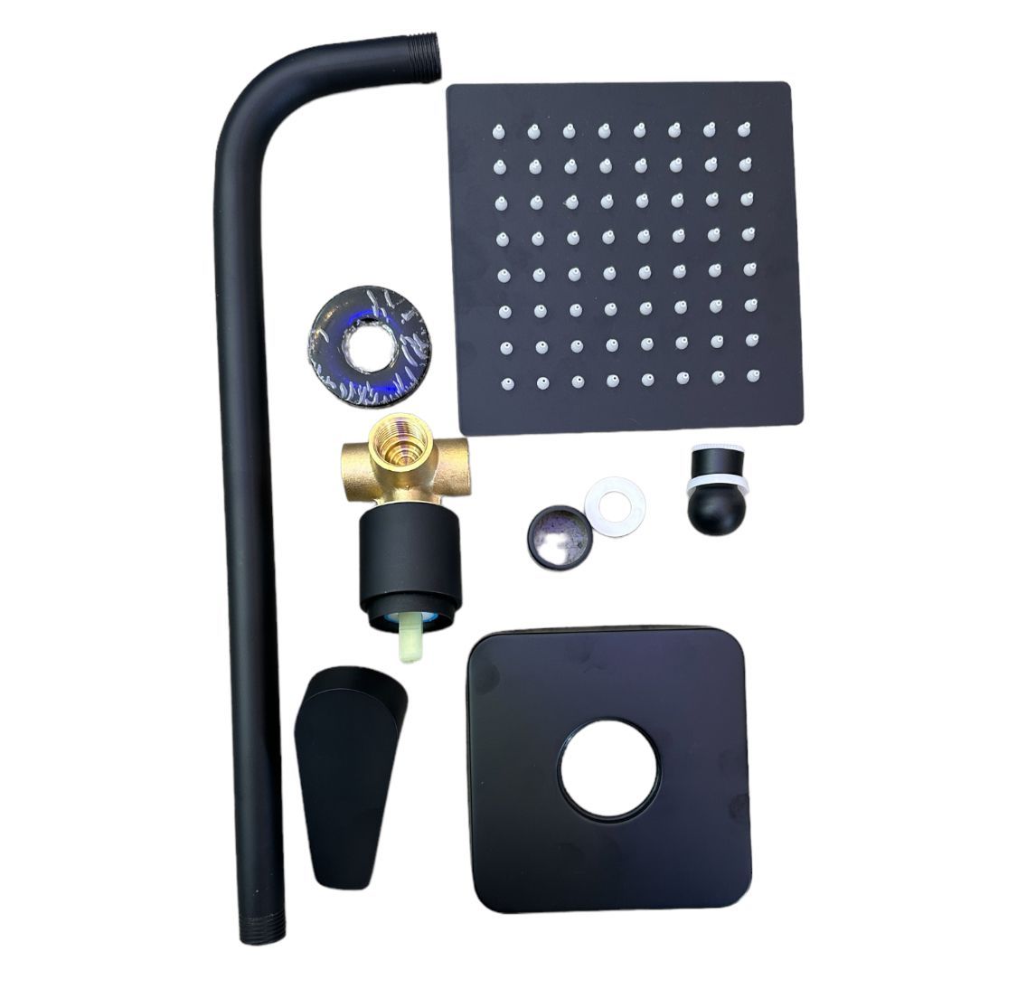 6" Square Shower Head, Square Shower Arm & Shower Mixer Set Matt Black