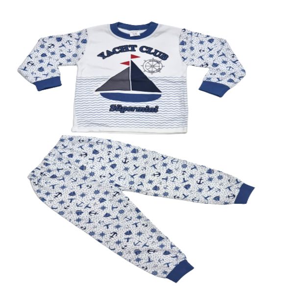 Boys Blue and White Pyjama Set with Yacht Print