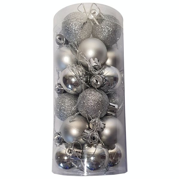 Small Christmas Tree Baubles - Christmas Balls 24 Pack - Silver Tones