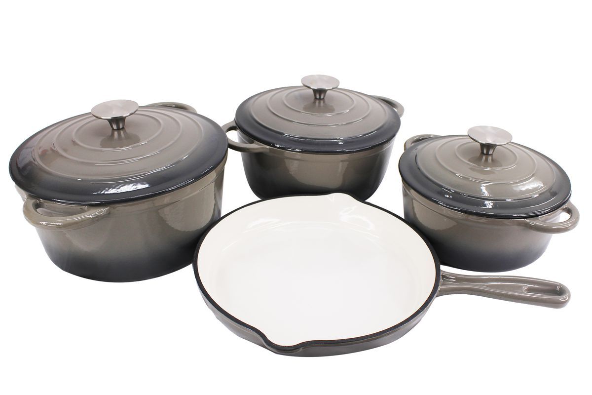 Delicate 7 Piece Cast Iron Dutch Oven Cookware Pot & Stout Pan Set