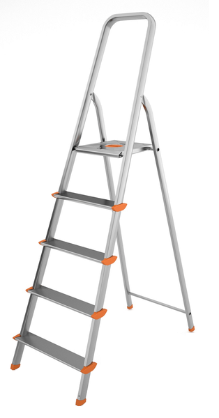 Colombo 106cm 5-Step Anti-Slippery Wide Platform Alumium Ladder - Aluminium