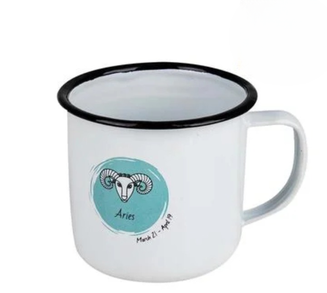 Aries Star Sign Enamel Mug - Petite Astro Cup - White - 8cm