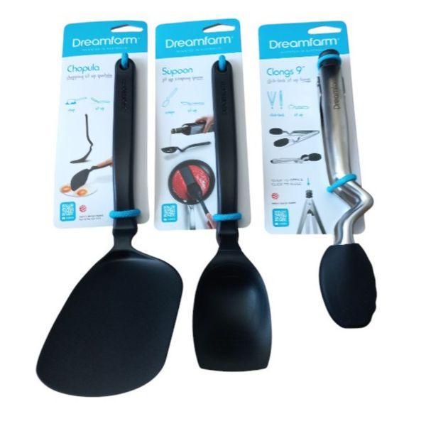 Dreamfarm Black Kitchen Bundle: Chopula Spatula, Clongs 22cm, Supoon Spoon