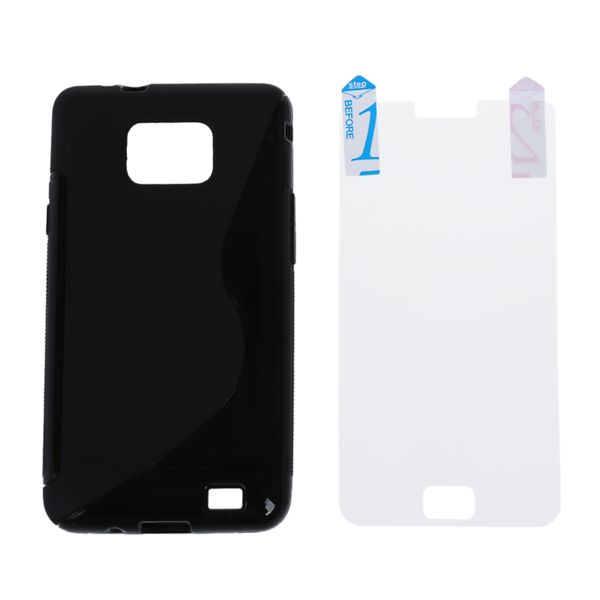 Black Rubber Tpu S-Shape Skin Case Cover + Lcd Compatible with Samsung