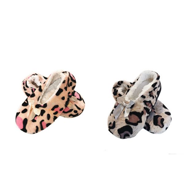 Ivanka Leopard Women's Winter Slippers Fleece Lining - CreamPink+Grey