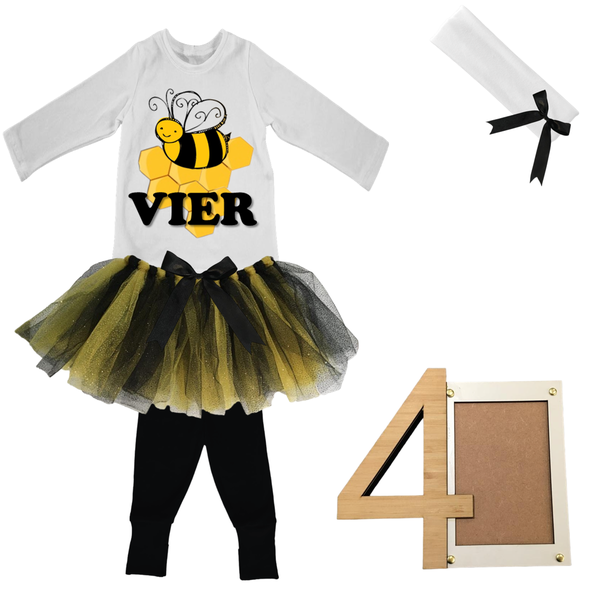 4th Birthday- Bee Tutu With Headband And Photo Frame - Afrikaans