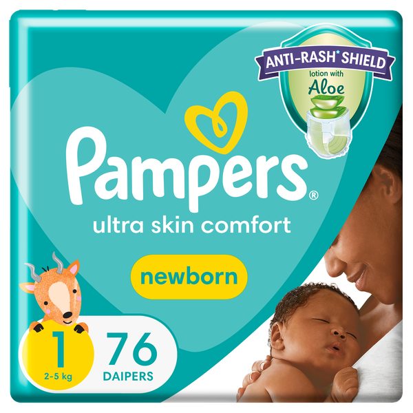 Pampers Anti-Rash Shield Taped Size 1 (2-5 kg) 76 Nappies, Lotion With Aloe