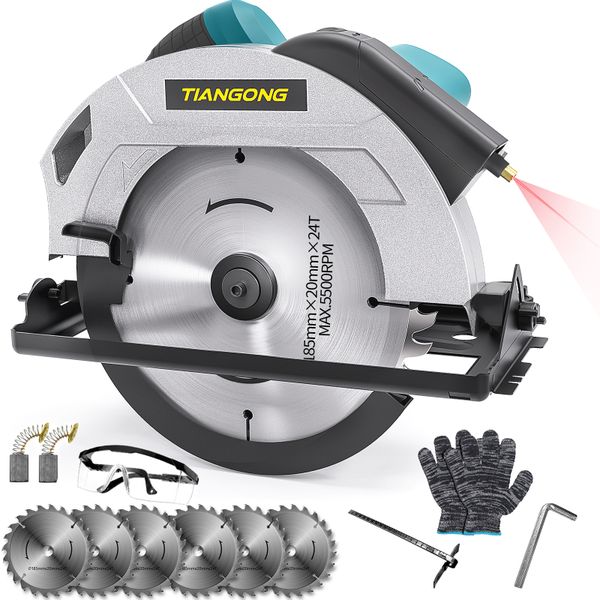 TIANGONG - Electric Circular Saw, Multi-Blade Skill Saw 1200W Plunge Saw