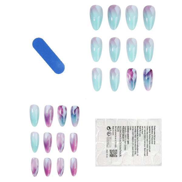 24Piece Gradient Glossy Finish Press-On Nail Set - Multicolor