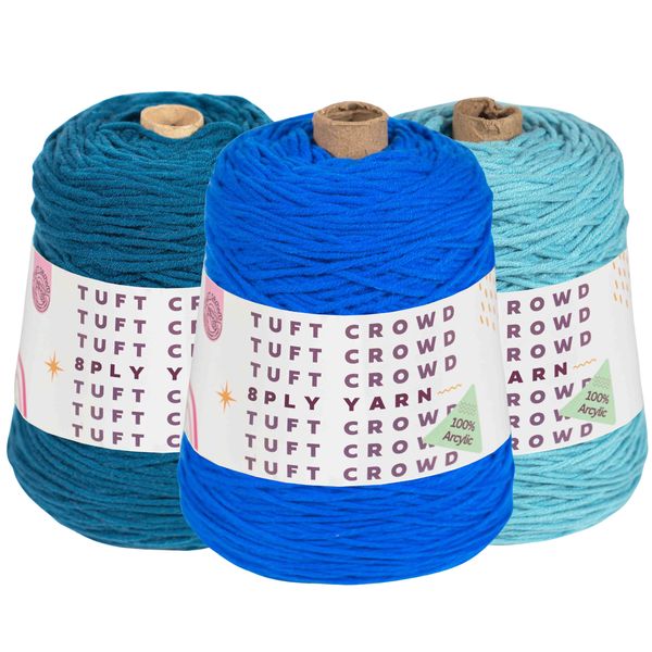 TUFT CROWD - Blue Yarn, 8-ply Tufting Yarn ( 3 x 400g ) , Knitting Yarn