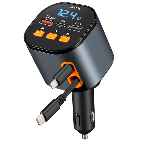 Retractable Car Charger,5 in 1 Fast Car Phone Charger 90W