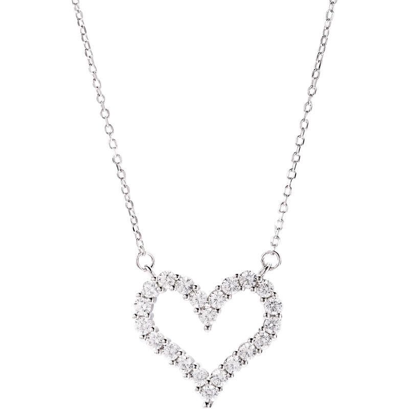 Necklace S925 Sterling Silver Crystal Hollow Heart Pendent Valentine's ...