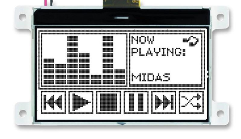 Midas (MCCOG128064C6W-FPTLW) Graphic LCD, 128 x 64, Black on White, 3V