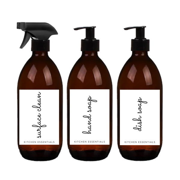 Luxe' Kitchen Dispenser Set - Surface Cleaner, Hand Soap, Dish Soap 500ml