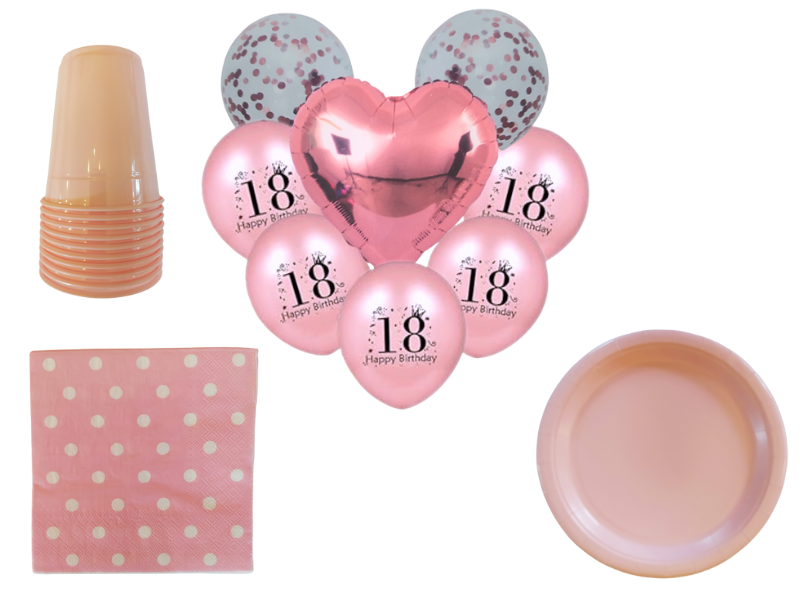 18th Birthday Party Decor - 48 Piece - Pink &amp; Polka Dots