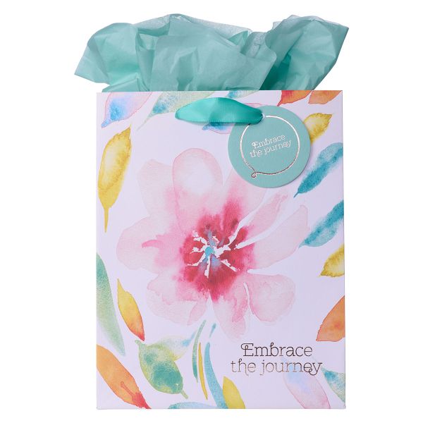 Medium Gift Bag with Gift Tag - Embrace the Journey, Pink Daisies