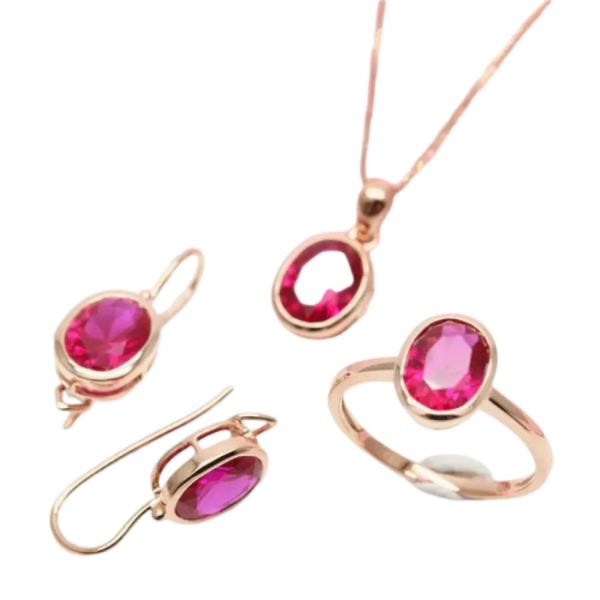 Women 585 Rose Gold Oval Ruby Set - 3 Piece